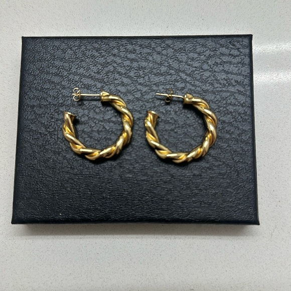 Gold Twisted Rope Textured Hoop Earrings - Picture 2 of 3
